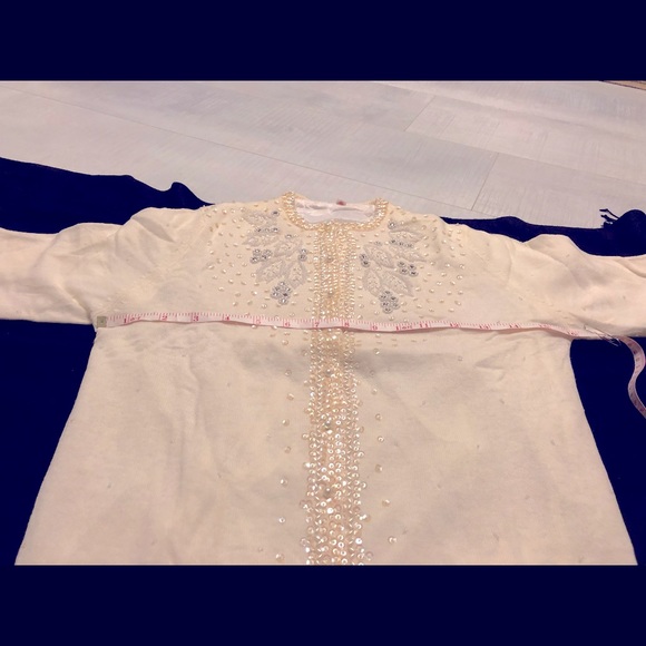 Vintage Cream/Beige Sequins Cardigan Sweater - Picture 11 of 14